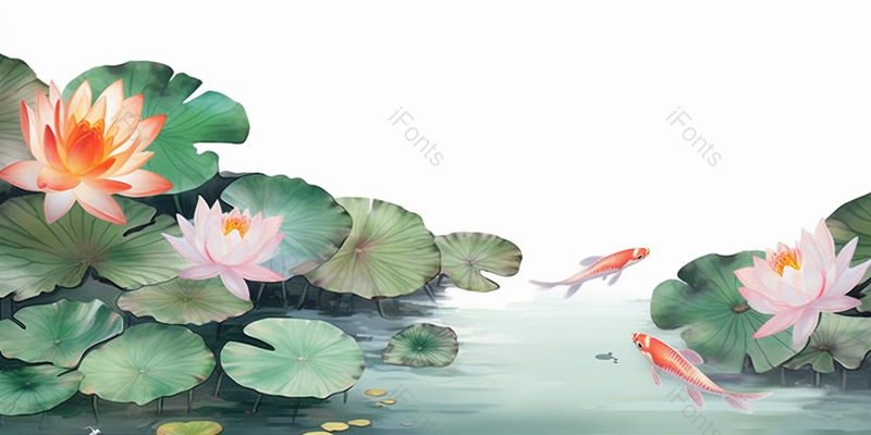 夏天荷花在池塘里绽放锦鲤在游泳插画背景,插画/手绘图,插画/手绘图库,插画/手绘图下载,插画/手绘